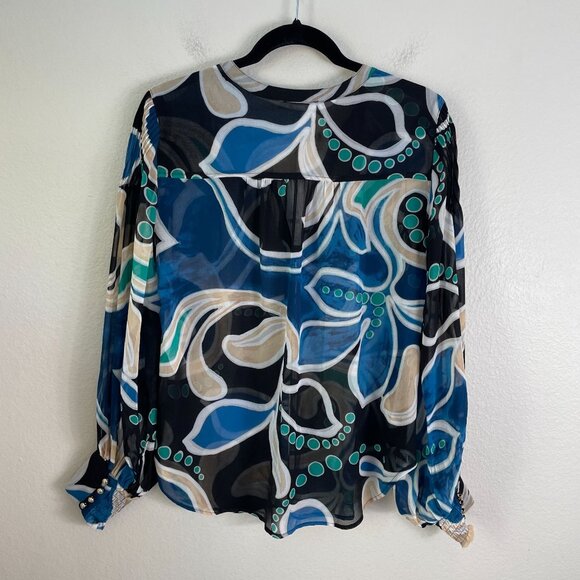 NEW Chicos Womens 10 Pintuck Detail Swirl Print Top Long Sleeve Blouse Shirt - Picture 12 of 16